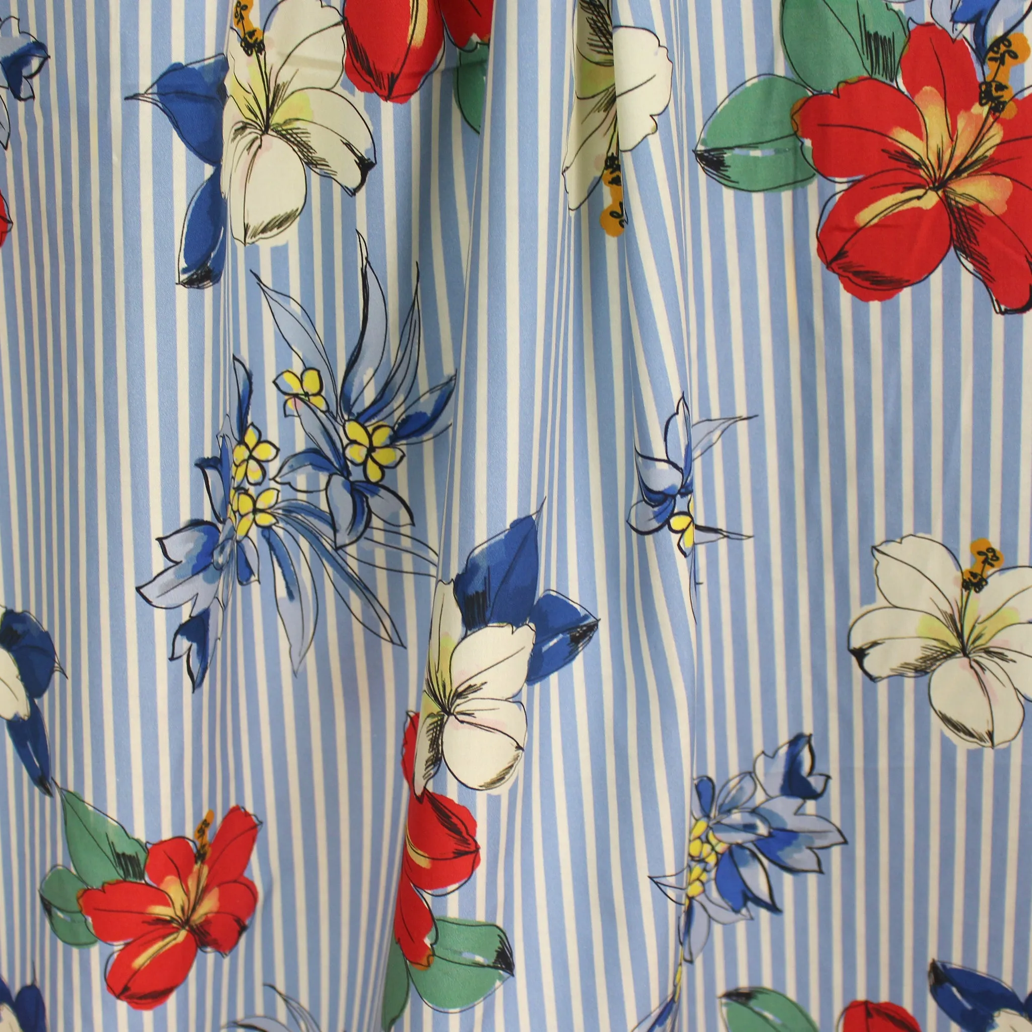 French 'chambray hibiscus' printed cotton shirting