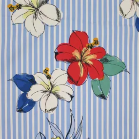 French 'chambray hibiscus' printed cotton shirting