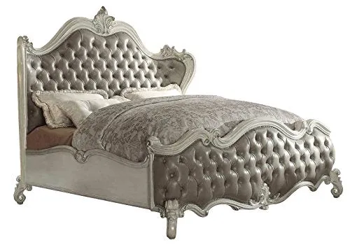 French Versailles Bedroom Set with Queen Bed, Nightstand, Dresser and Mirror