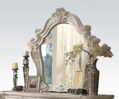 French Versailles Bedroom Set with Queen Bed, Nightstand, Dresser and Mirror