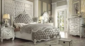 French Versailles Bedroom Set with Queen Bed, Nightstand, Dresser and Mirror