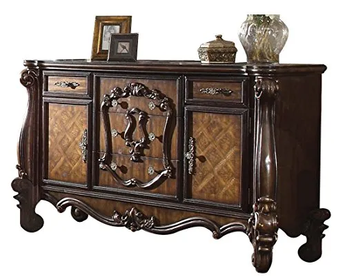 French/Versailles Bedroom Set with Queen Bed, Nightstand, Dresser and Mirror