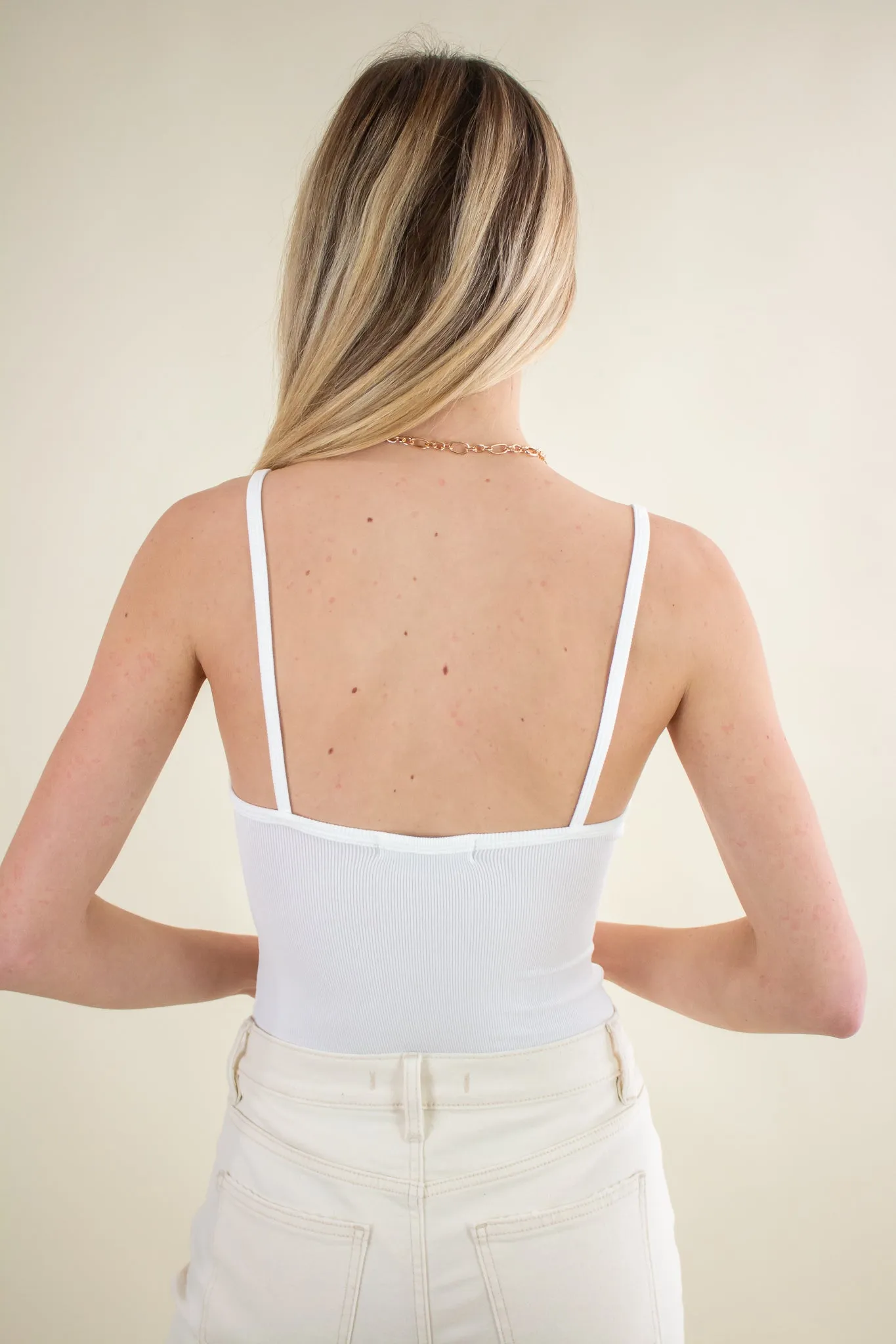 Gabby Vneck Tank Bodysuit White