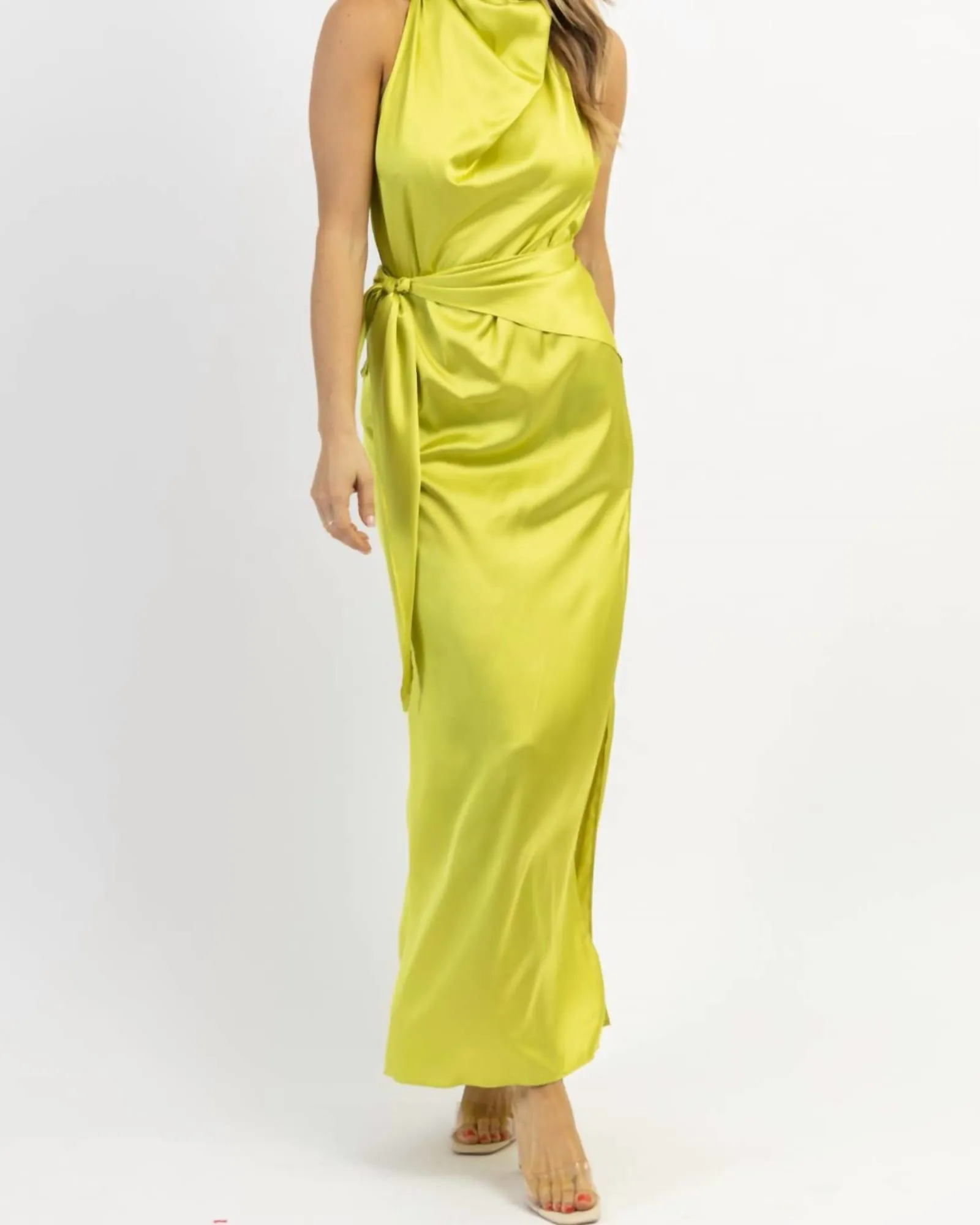 Golden Hour Drape Maxi Dress In Lime | Lime