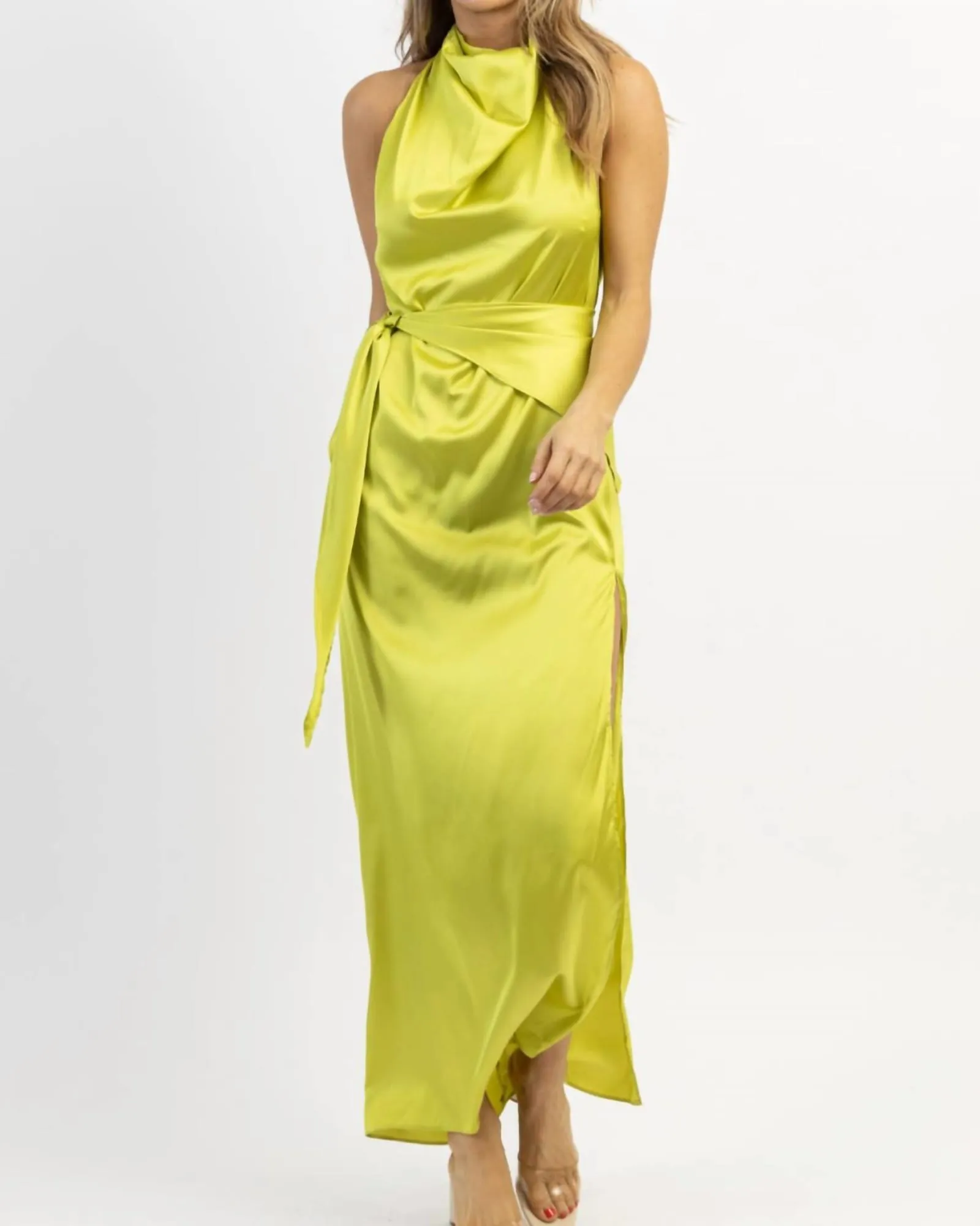 Golden Hour Drape Maxi Dress In Lime | Lime