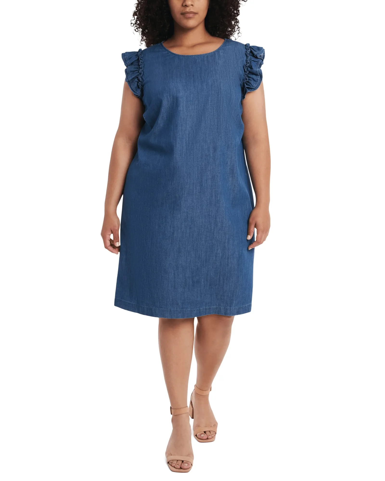 Gracie Chambray Flutter-Sleeve Dress | FROZEN