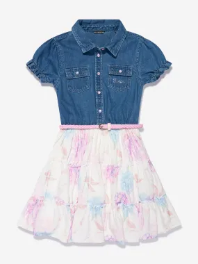 Guess Girls Chambray Floral Dress in Blue