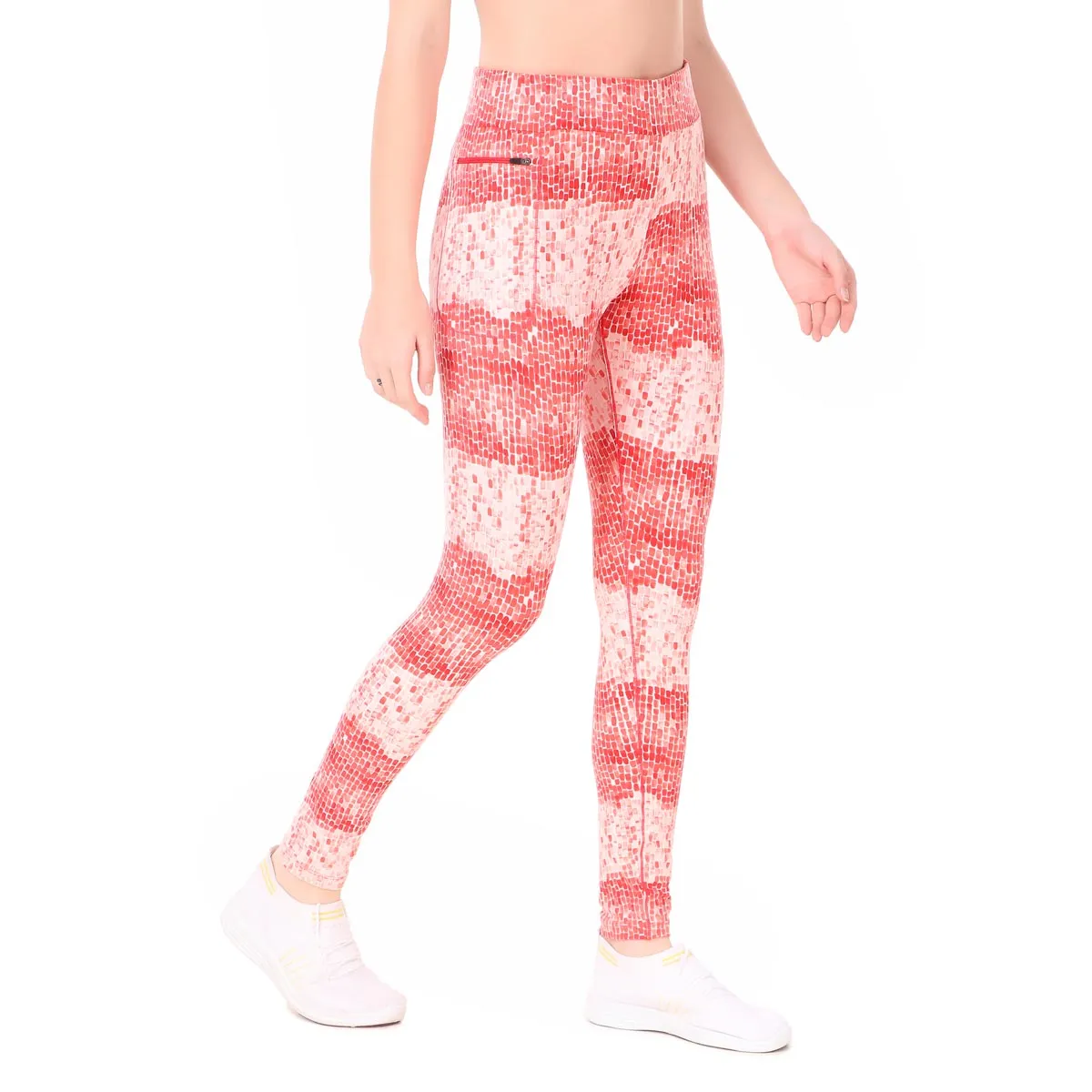 Gym Yoga Running Legging For Women Zip Pocket (Red Blocks)