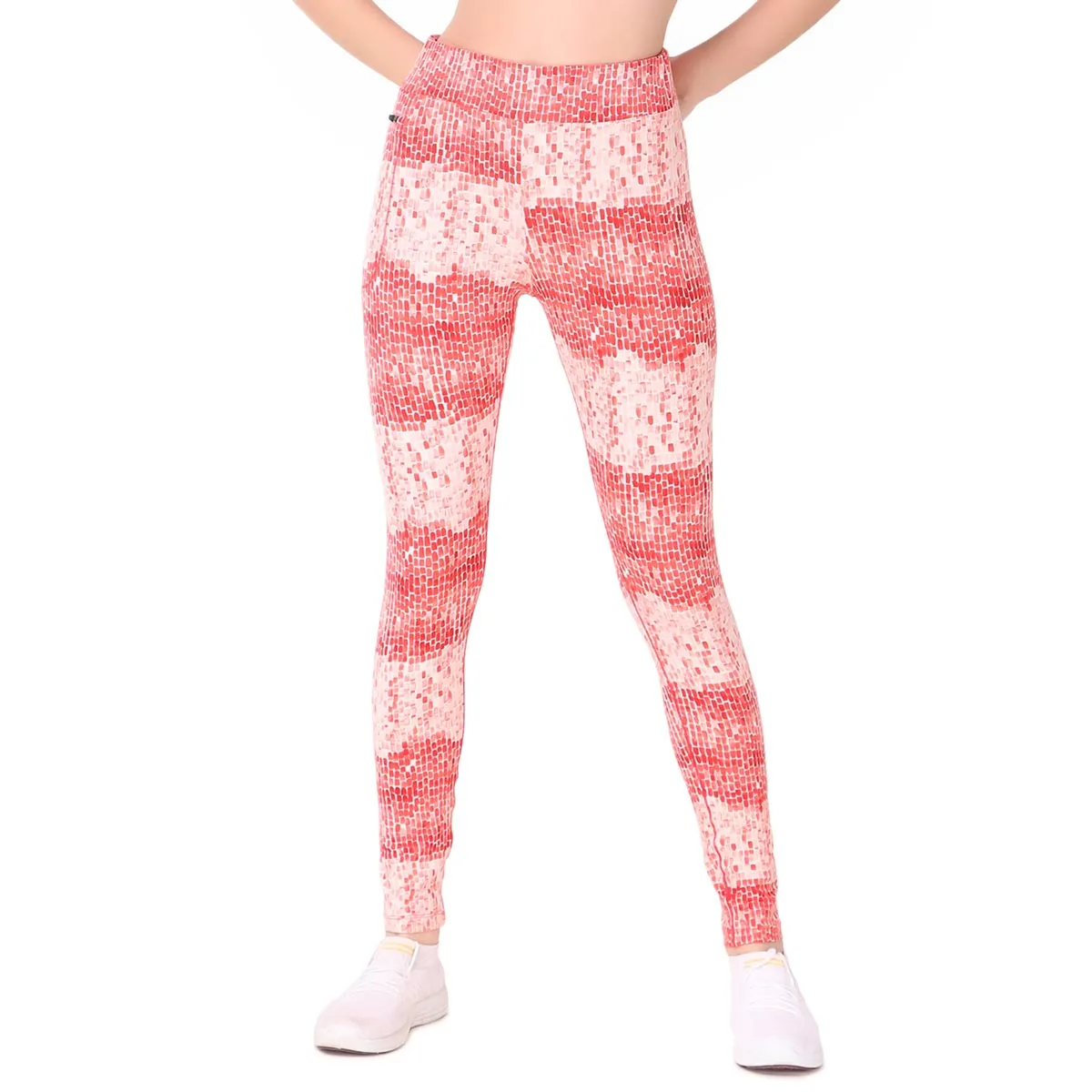 Gym Yoga Running Legging For Women Zip Pocket (Red Blocks)