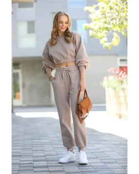 Heidi - Cropped Pullover & Jogger 2PC Set Ash Mocha