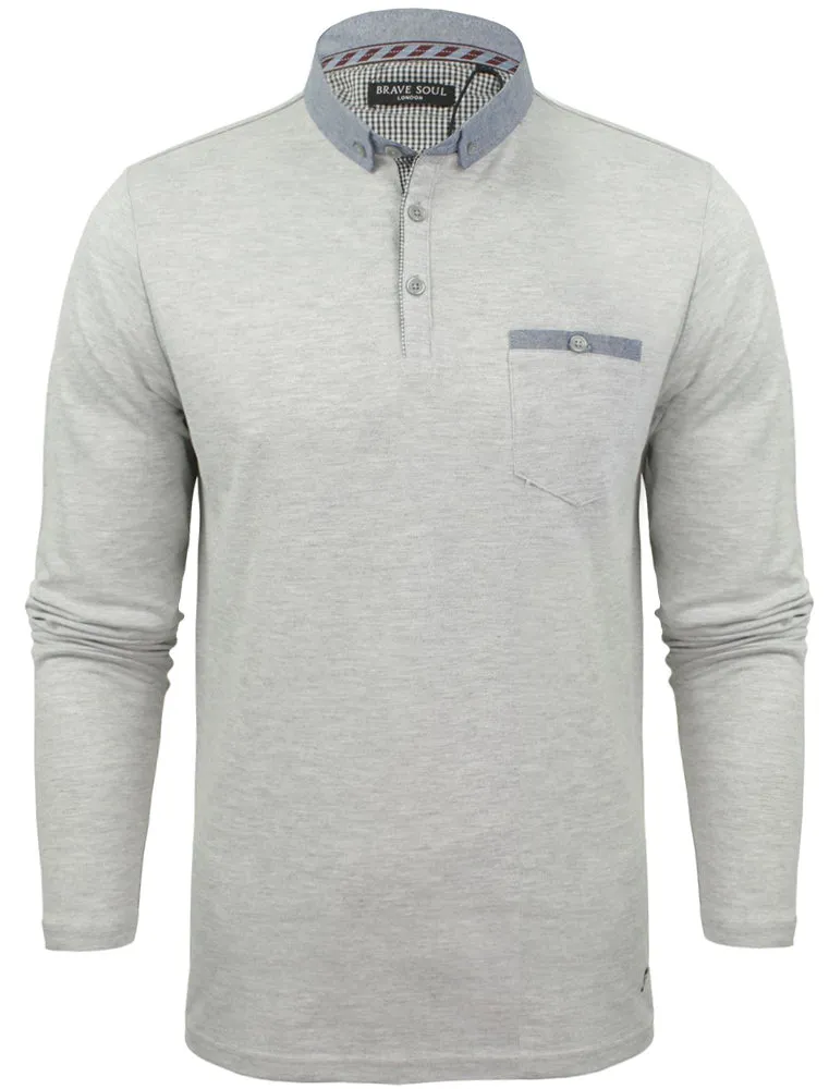 HeraH Chambray Collar Long Sleeve Polo Shirt in Ice Grey Marl