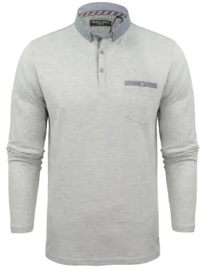 HeraH Chambray Collar Long Sleeve Polo Shirt in Ice Grey Marl