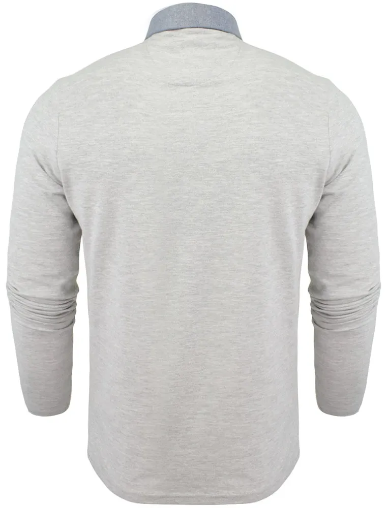 HeraH Chambray Collar Long Sleeve Polo Shirt in Ice Grey Marl