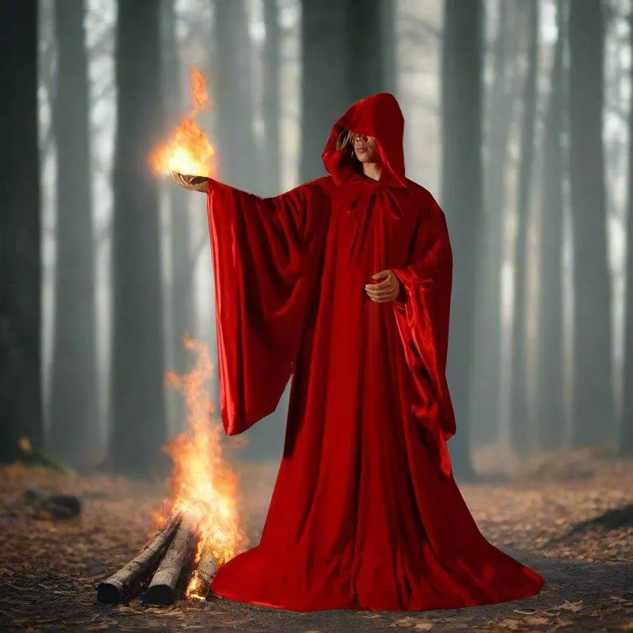 High Quality Red Magician Hooded & Sleeved Robe