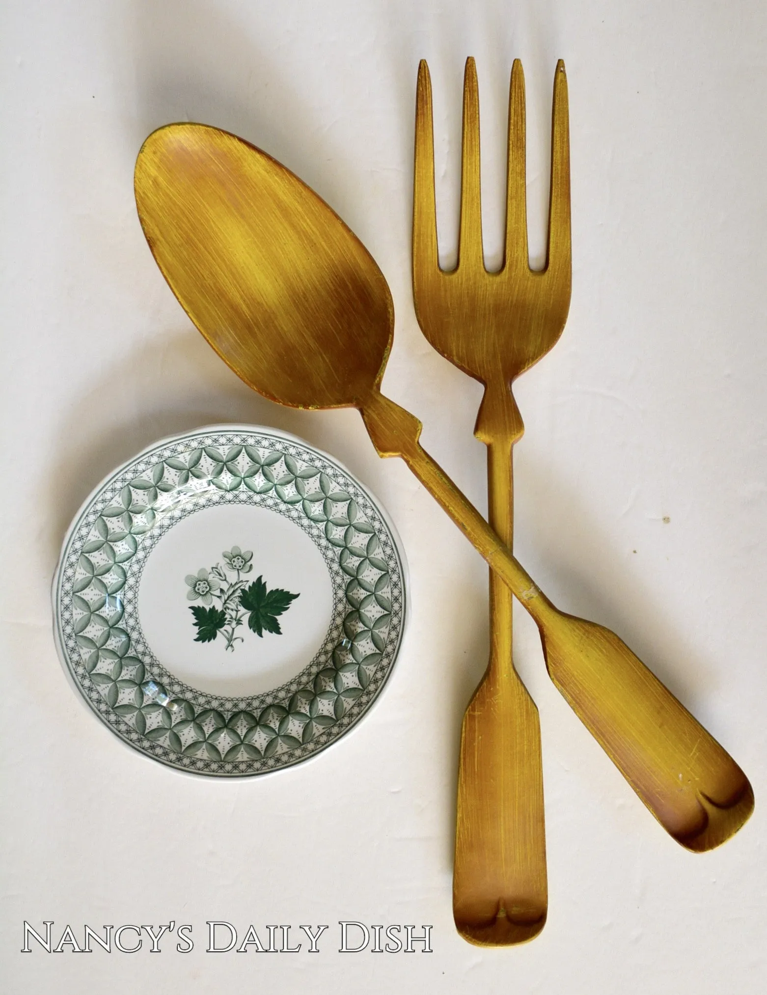 Huge 27" Vintage French Country Farmhouse Carved Wood Knife Fork & Spoon Plaques