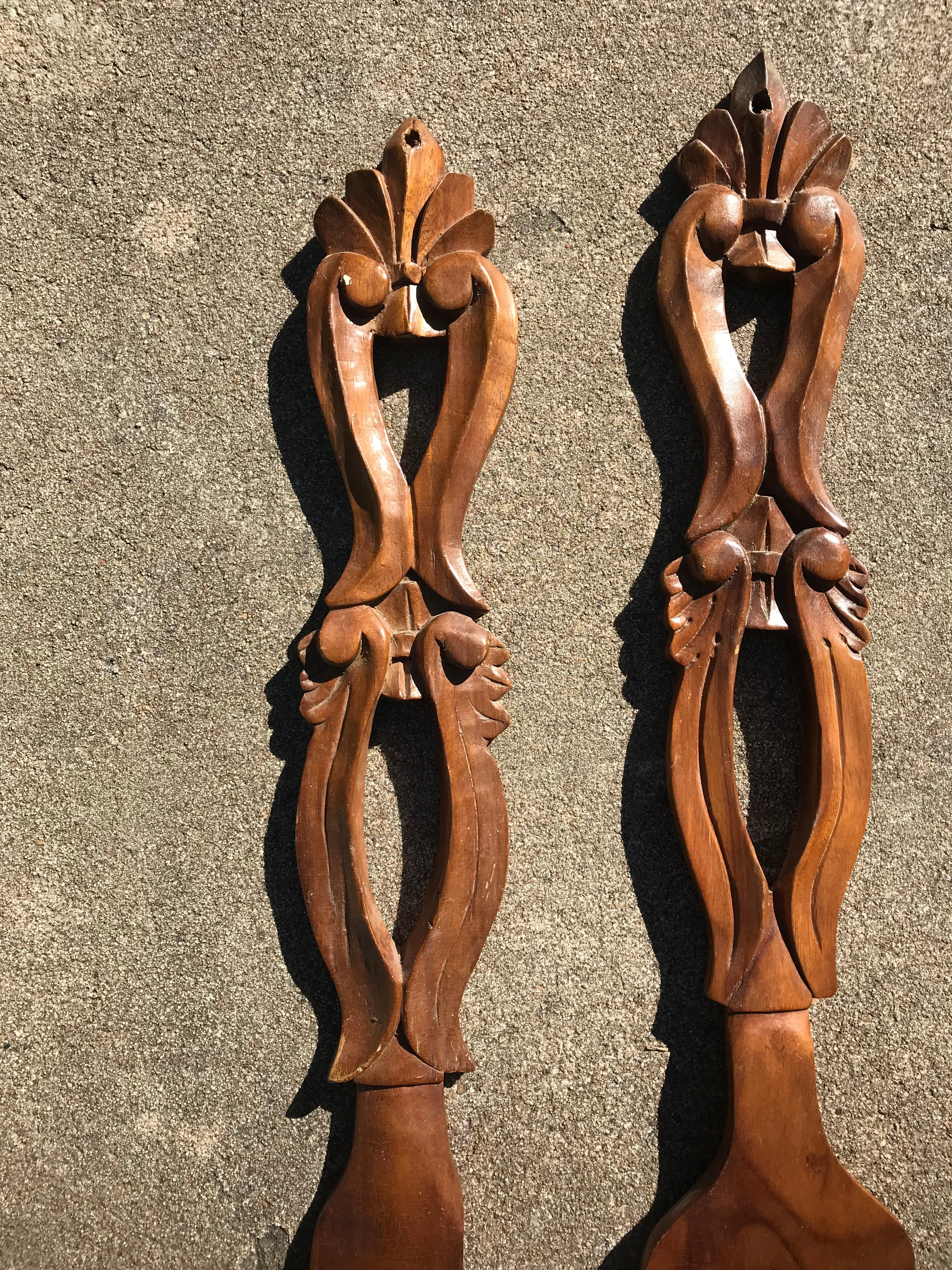 Huge 27" Vintage French Country Farmhouse Carved Wood Knife Fork & Spoon Plaques