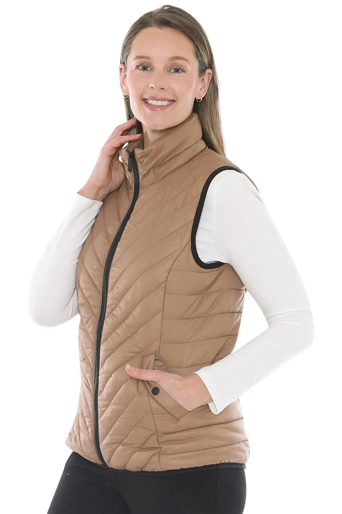 Jump Contrast Trim Vest 586J4059 - Sand/Black