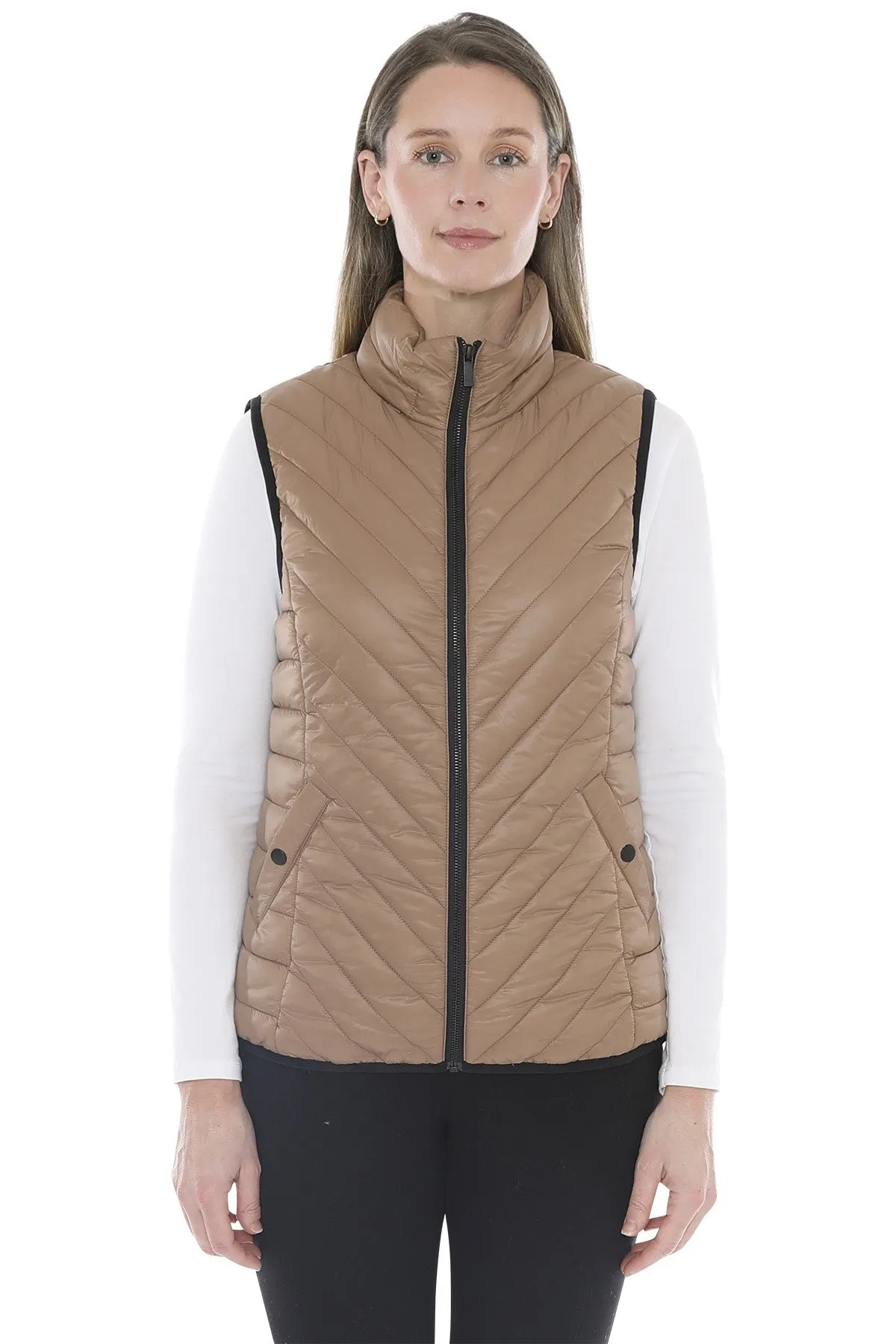 Jump Contrast Trim Vest 586J4059 - Sand/Black