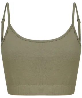 Khaki - Women's sustainable fashion cropped cami top with adjustable straps