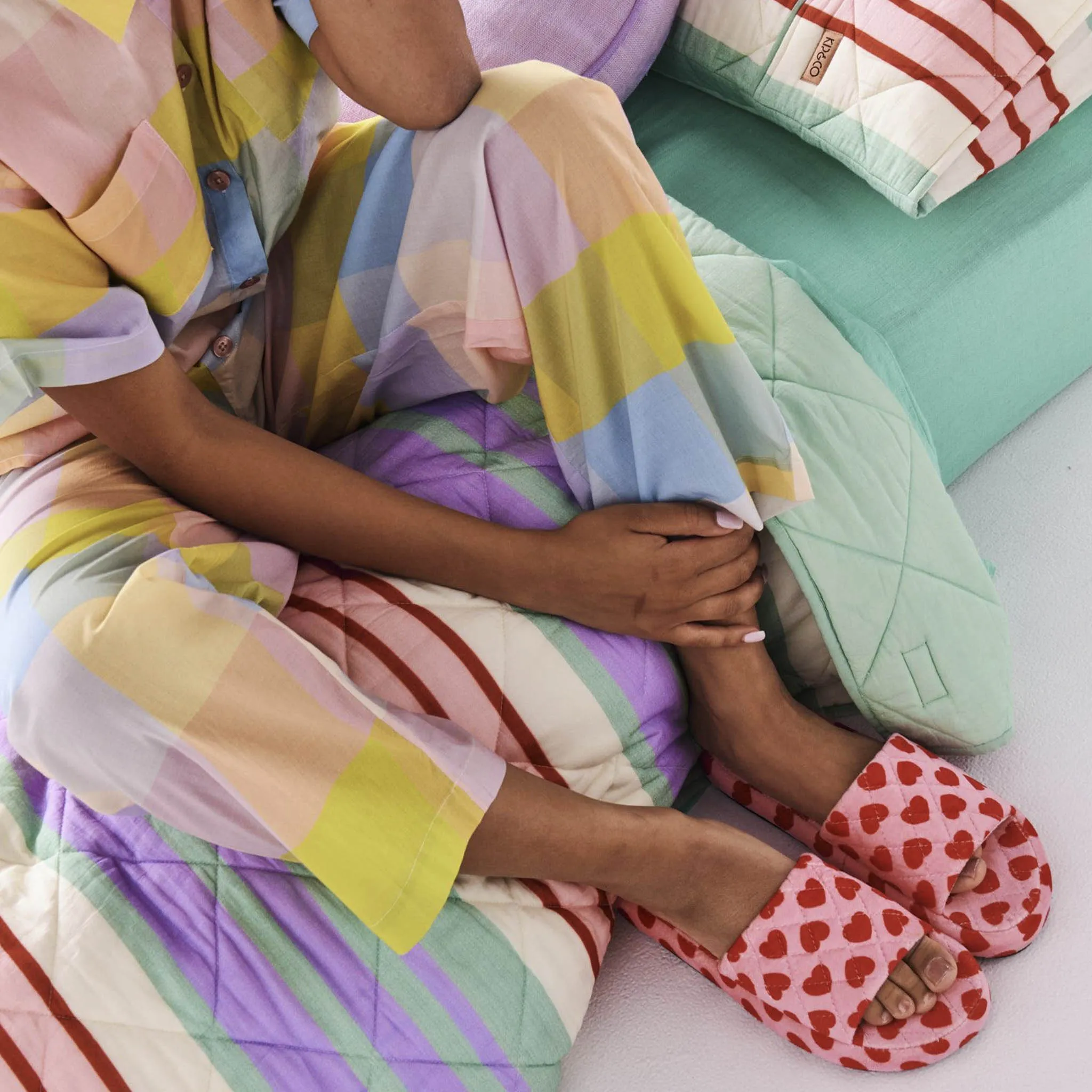 Kip & Co Quilted Velvet Adult Slippers - I Heart You