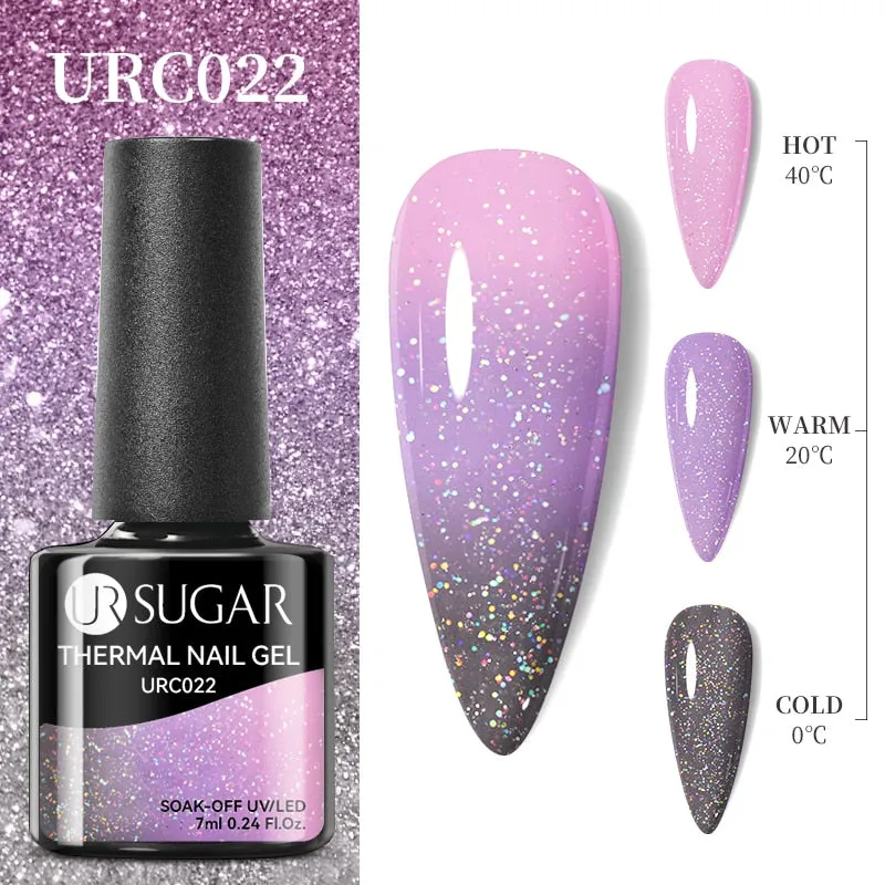Lady Glams Color Changing Thermal Gel Nail Polish 7ml - Glass Bottle Semi Permanent Temperature Color Changing Glitter