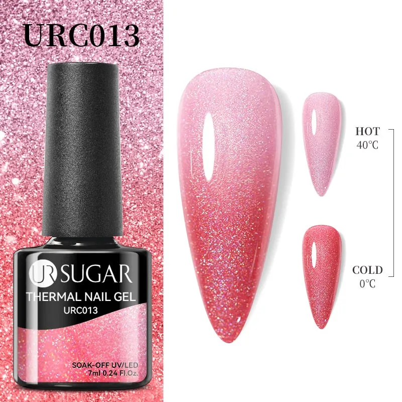 Lady Glams Color Changing Thermal Gel Nail Polish 7ml - Glass Bottle Semi Permanent Temperature Color Changing Glitter