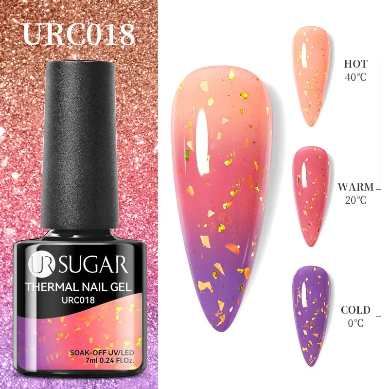 Lady Glams Color Changing Thermal Gel Nail Polish 7ml - Glass Bottle Semi Permanent Temperature Color Changing Glitter