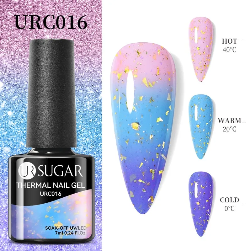 Lady Glams Color Changing Thermal Gel Nail Polish 7ml - Glass Bottle Semi Permanent Temperature Color Changing Glitter