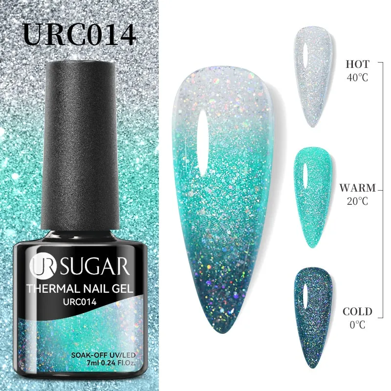 Lady Glams Color Changing Thermal Gel Nail Polish 7ml - Glass Bottle Semi Permanent Temperature Color Changing Glitter