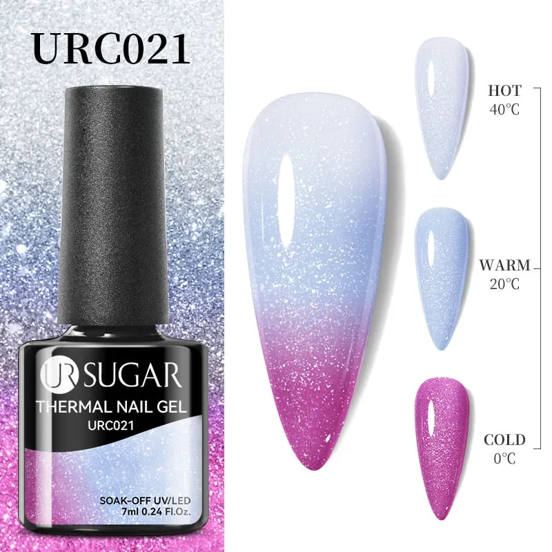 Lady Glams Color Changing Thermal Gel Nail Polish 7ml - Glass Bottle Semi Permanent Temperature Color Changing Glitter