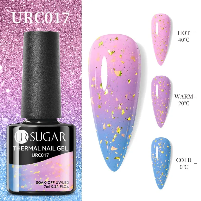 Lady Glams Color Changing Thermal Gel Nail Polish 7ml - Glass Bottle Semi Permanent Temperature Color Changing Glitter