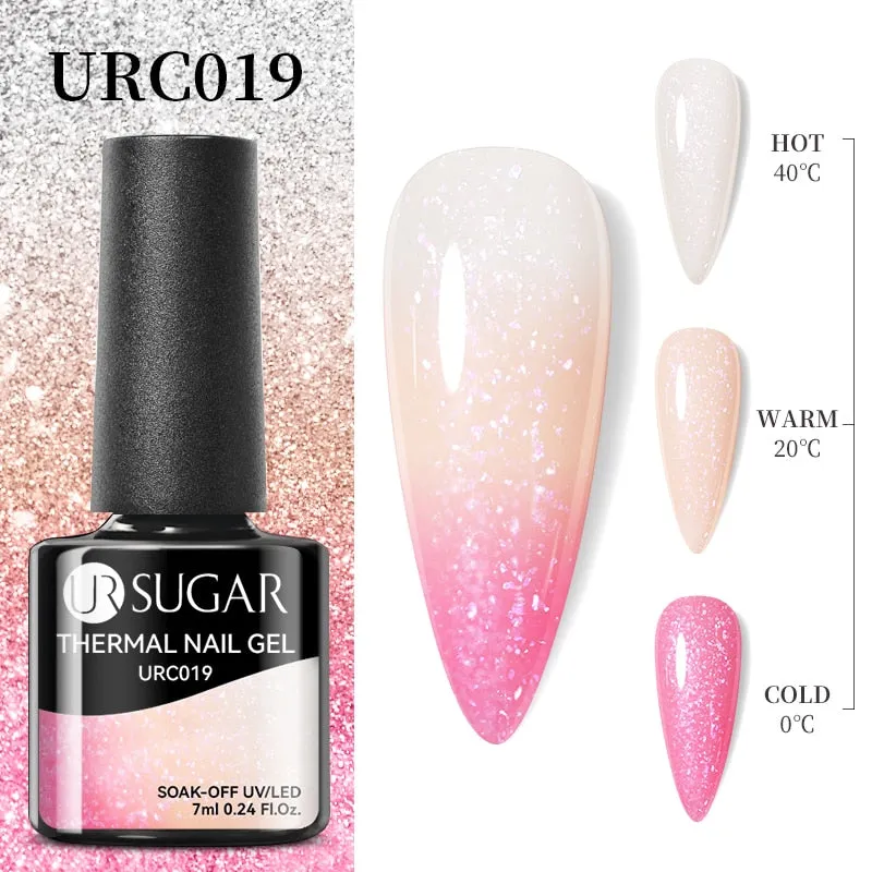 Lady Glams Color Changing Thermal Gel Nail Polish 7ml - Glass Bottle Semi Permanent Temperature Color Changing Glitter