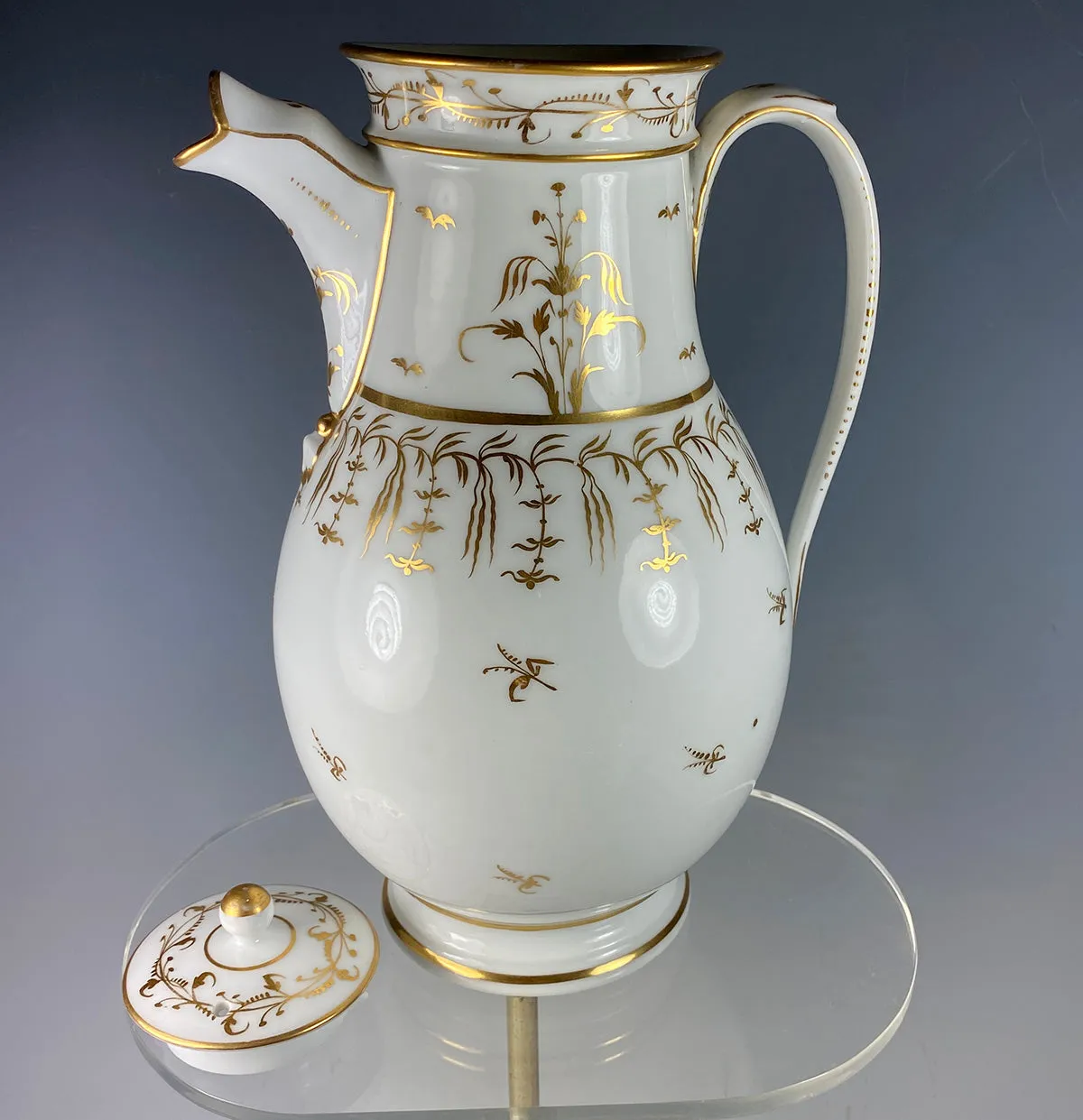 Large Antique French Porcelain Coffee Service, Old Paris and French Empire, Gold on White