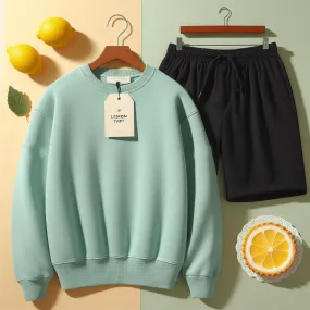 Lemon Tart Mens Plain Sweatshirt and Shorts Set - LTMSSSHS1 - Mint Green Black