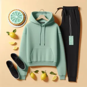 Lemon Tart Womens Plain Hoodie and Jogger Pants Set - LTWPHJPS1 - Mint Green Black