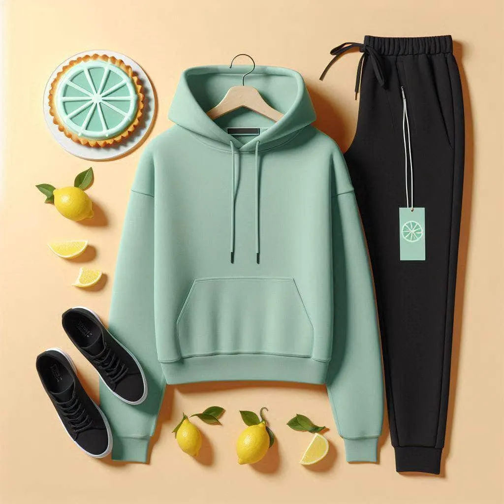 Lemon Tart Womens Plain Hoodie and Jogger Pants Set - LTWPHJPS1 - Mint Green Black