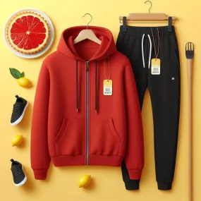 Lemon Tart Womens Plain Zip Hoodie and Jogger Pants Set - LTWPHJPS2 - Red Black