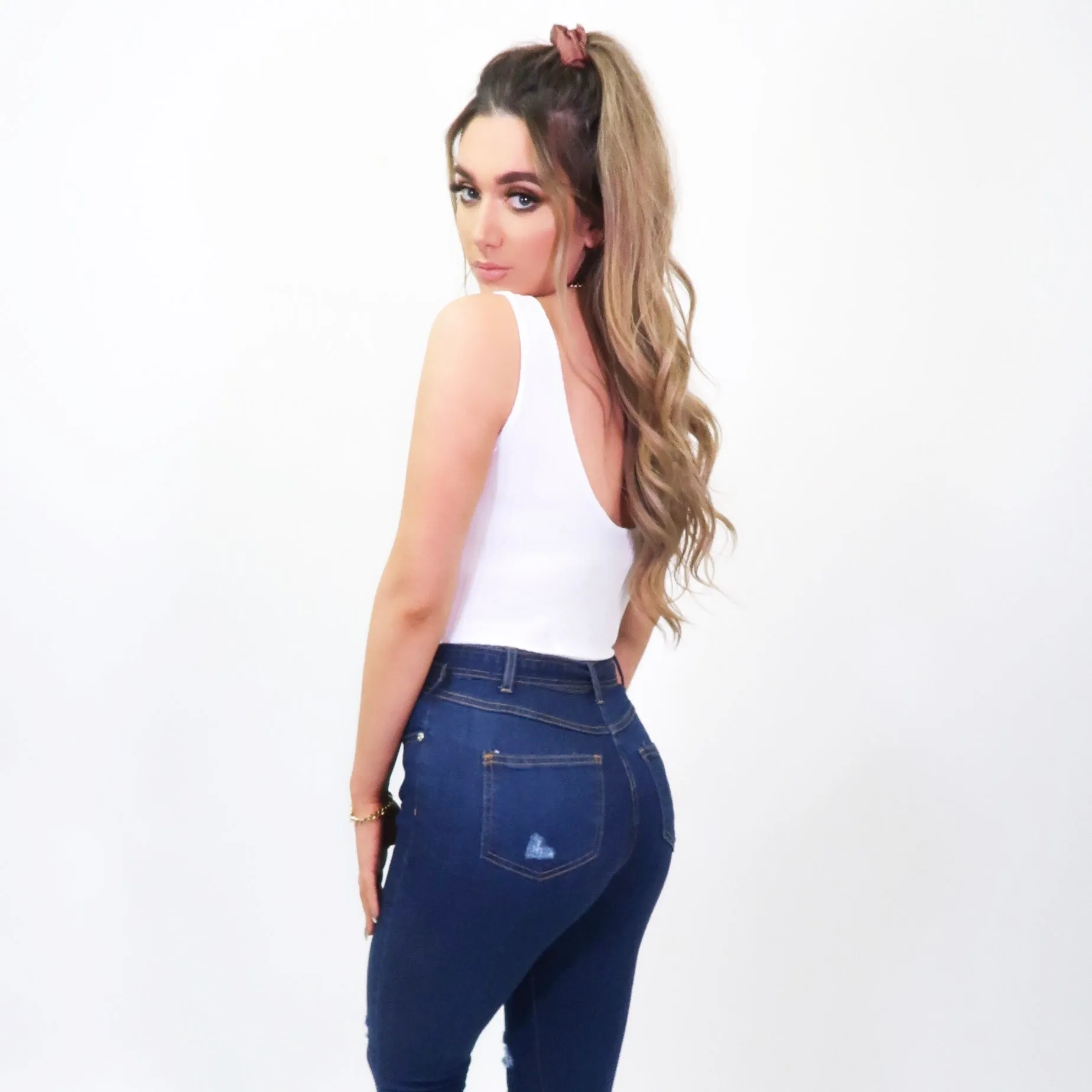Lexi White Ribbed Knit Scoop Neck Bodysuit