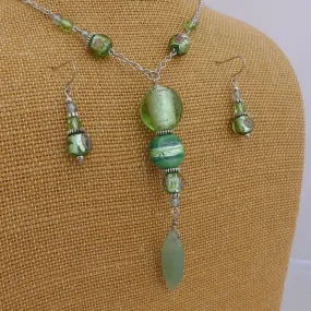 Light Green Foil Handmade Necklace & Earrings Set