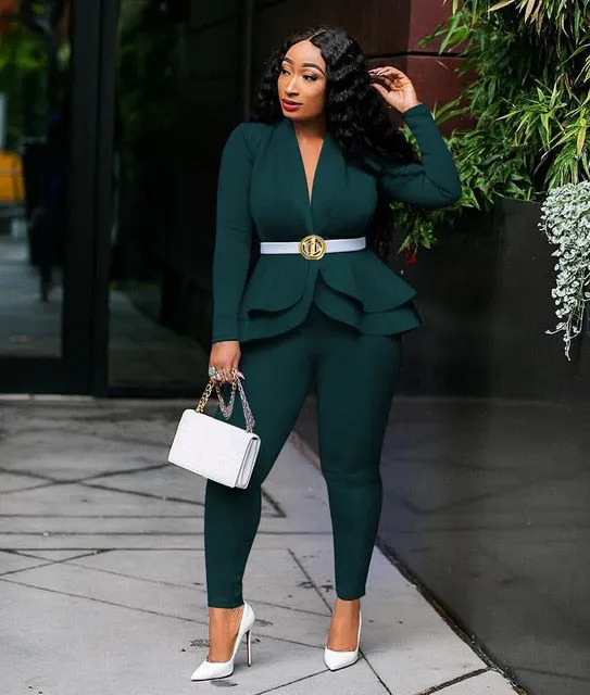 Long Sleeve Blazers 2Pcs Office Set
