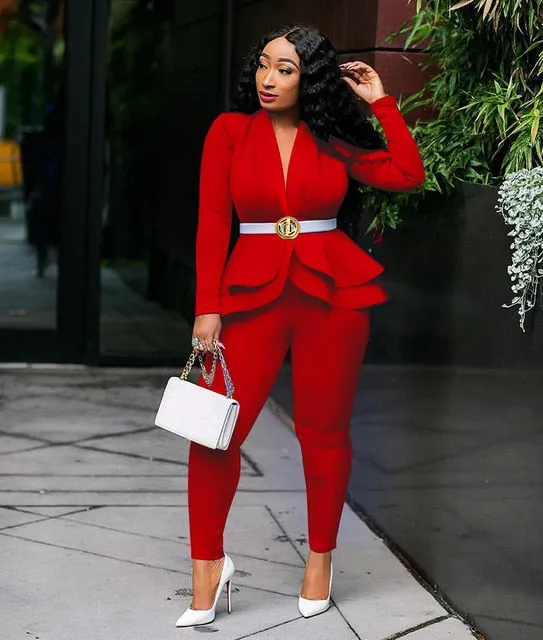 Long Sleeve Blazers 2Pcs Office Set