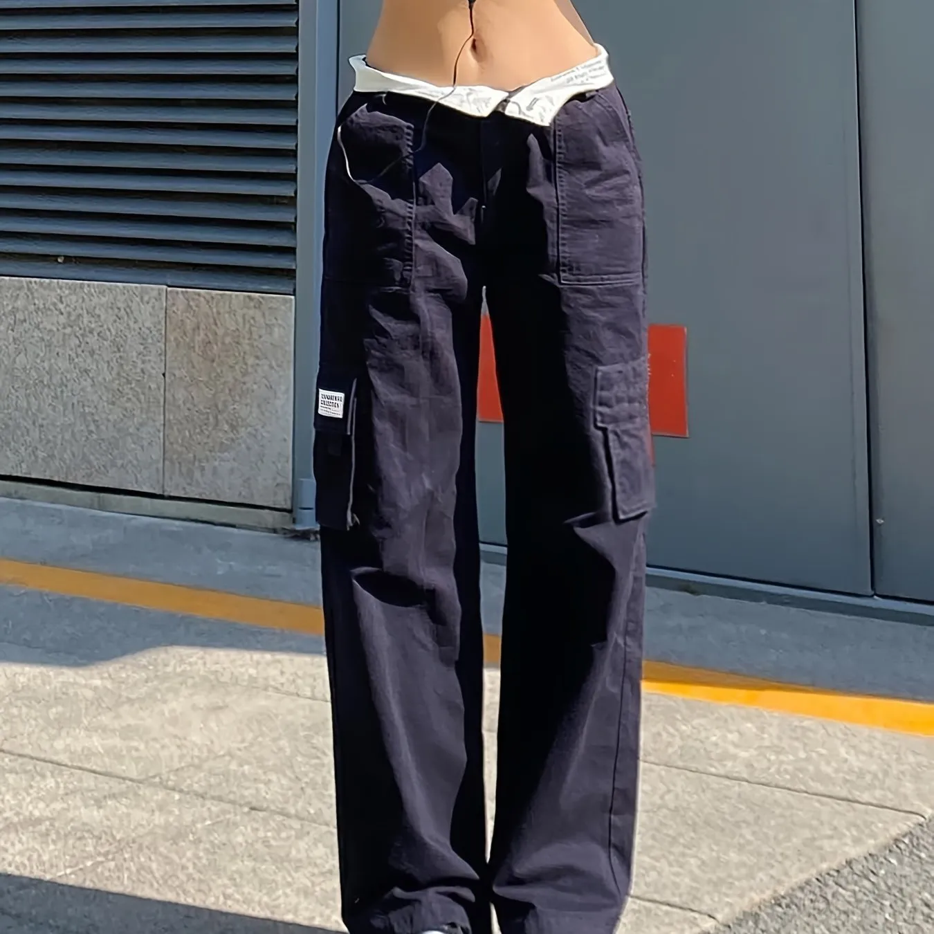 Loose Straight Cargo Casual Pocket High Waist Solid Wide Leg Fashion Comfy Slim Pants