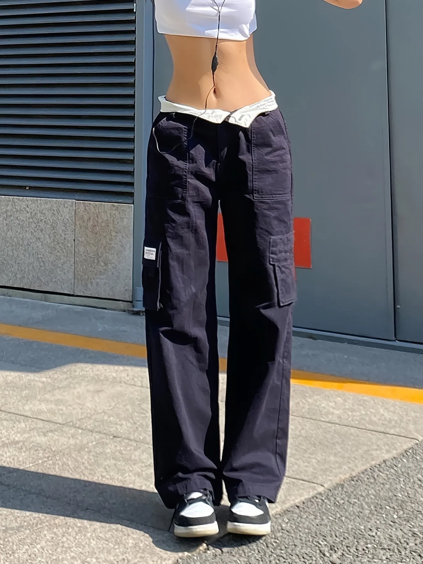 Loose Straight Cargo Casual Pocket High Waist Solid Wide Leg Fashion Comfy Slim Pants