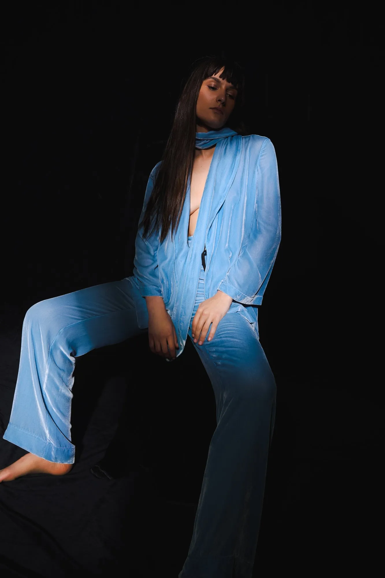 MARAIS VELVET TUXEDO PANT {DUSK BLUE}