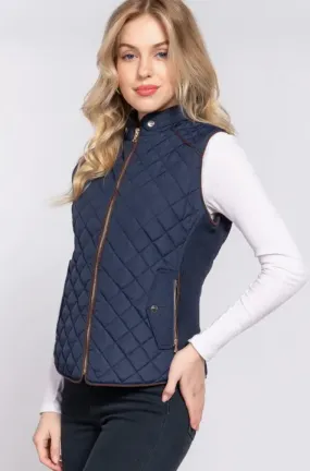 Margaret Suede Piping Detail Rib Quilted Padding Vest