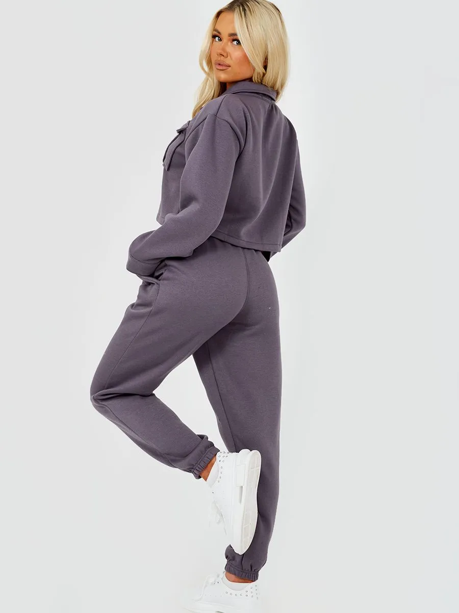 Marie Utility Button Top & Jogger Co-ord In Charcoal