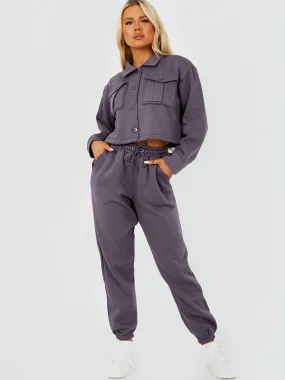 Marie Utility Button Top & Jogger Co-ord In Charcoal