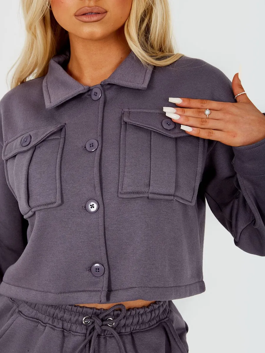 Marie Utility Button Top & Jogger Co-ord In Charcoal