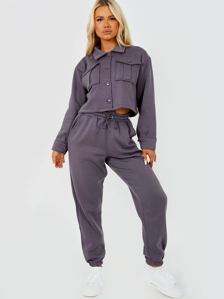 Marie Utility Button Top & Jogger Co-ord In Charcoal