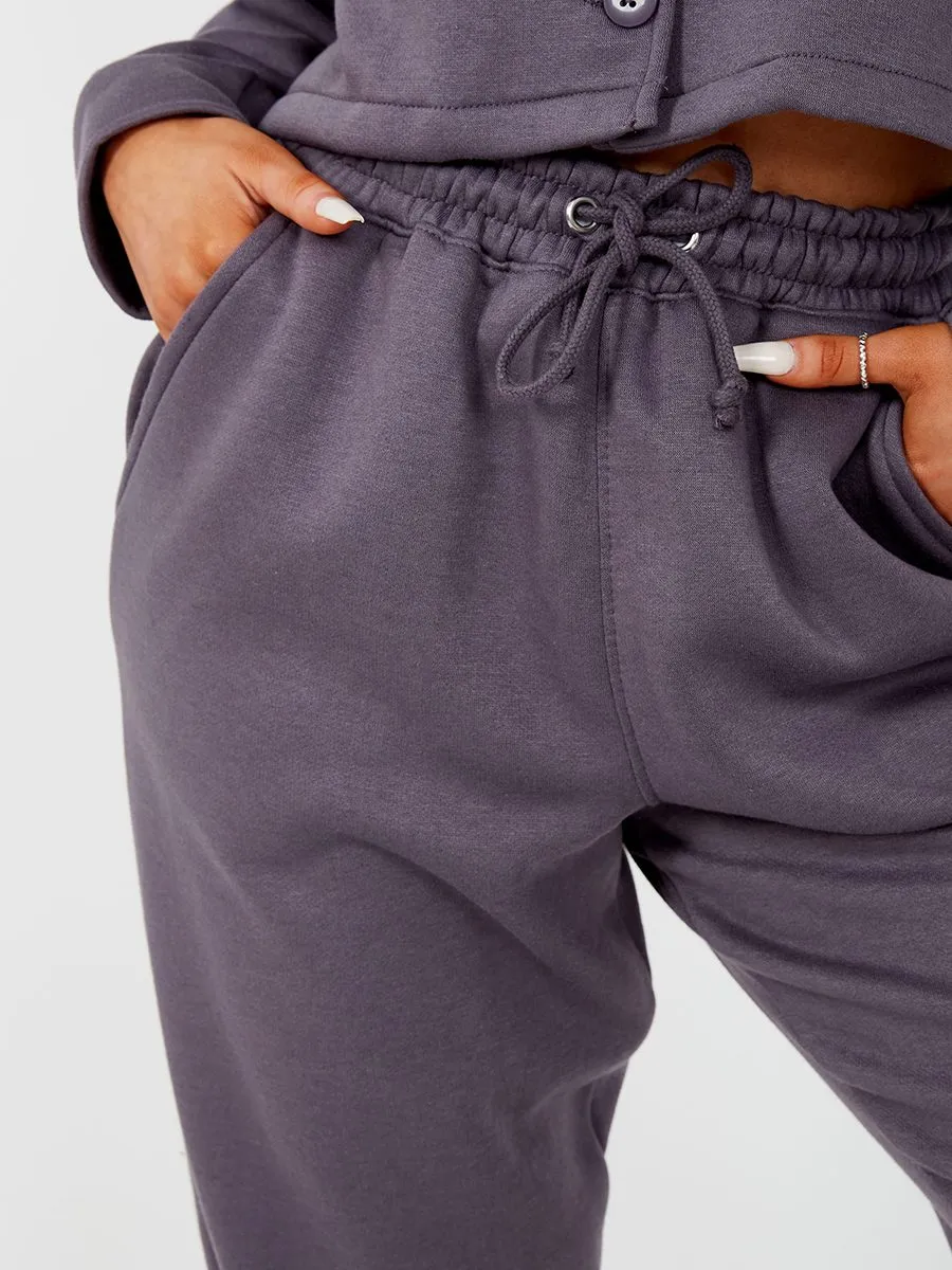 Marie Utility Button Top & Jogger Co-ord In Charcoal